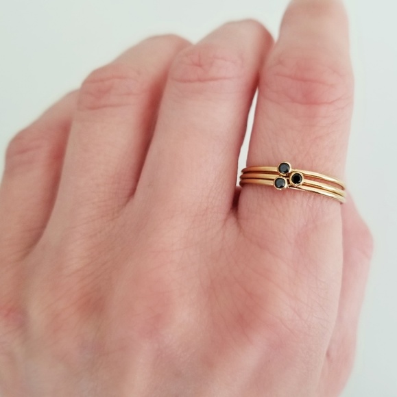 Dainty Black Cubic Zirconia Stacker Ring Goldfill - Picture 5 of 5